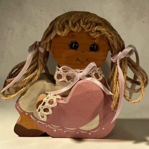 Handcrafted Pink Wooden Doll Figurine - Decorative Home Accent